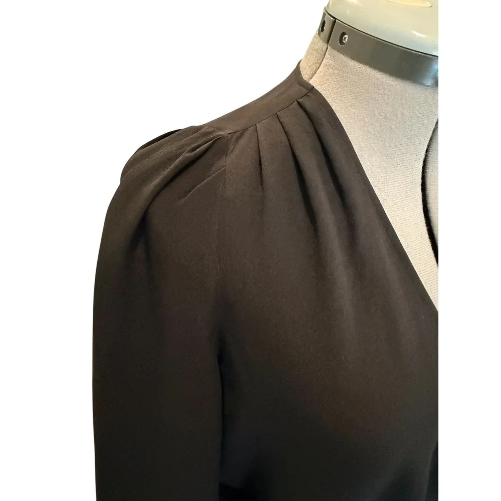 Madewell 100% Silk Black Wrap Blouse Side‎ Tie Cropped V-Neck Top Classic Glam